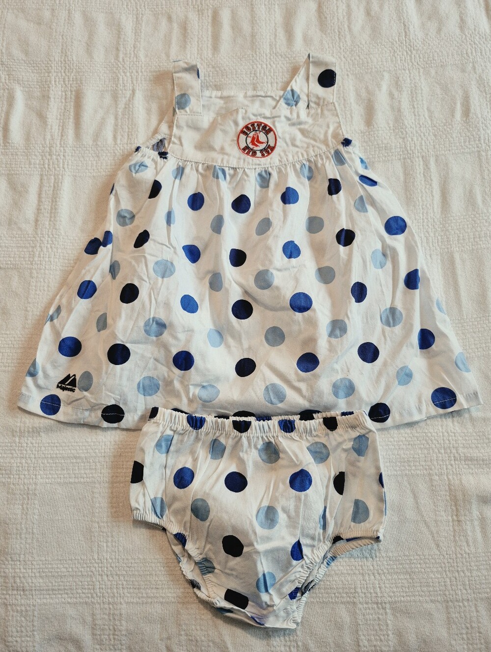 Majestic girls 18 months girls 2 piece dress set white 2 tone blue polka dots